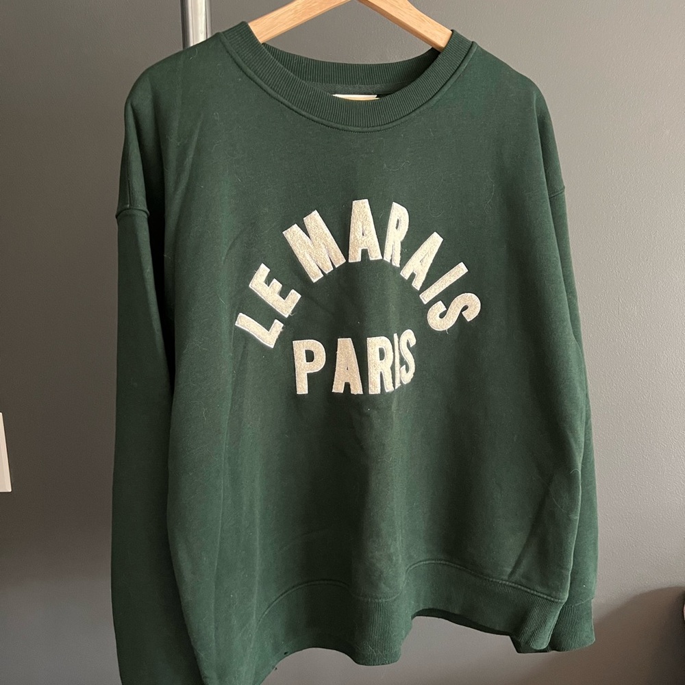 H&M Dark Green Crewneck Sweatshirt with White 'Le Marais Paris' Print